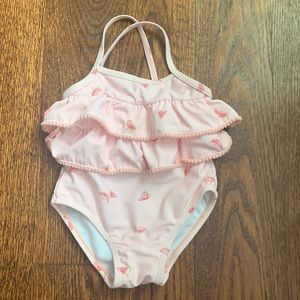 THE LITTLE WHITE COMPANY PINK WATERMELON PRINT SWIMSUIT SIZE 0-6 MONTHS NWOT🍉